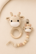 SET SONAJERO+PORTACHUPO TEJIDO CROCHET - JIRAFA