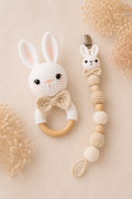 SET SONAJERO+PORTACHUPO TEJIDO CROCHET - CONEJO