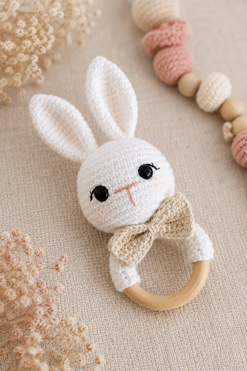 SONAJERO TEJIDO CROCHET - CONEJO
